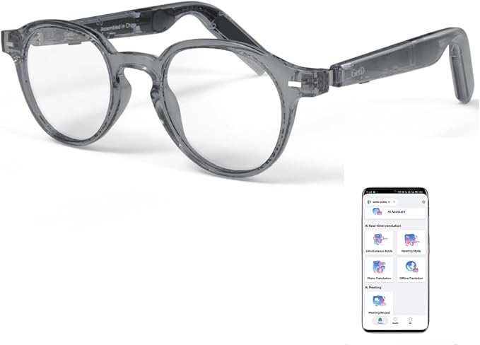 GetD 2026 AI Smart Glasses for Men & Women - Powered by ChatGPT with Real-Time 145-Language Translation, 11H Music/9H Calls, Electro-Gray Translucency & Blue Light Blocking for Travel and Daily Use