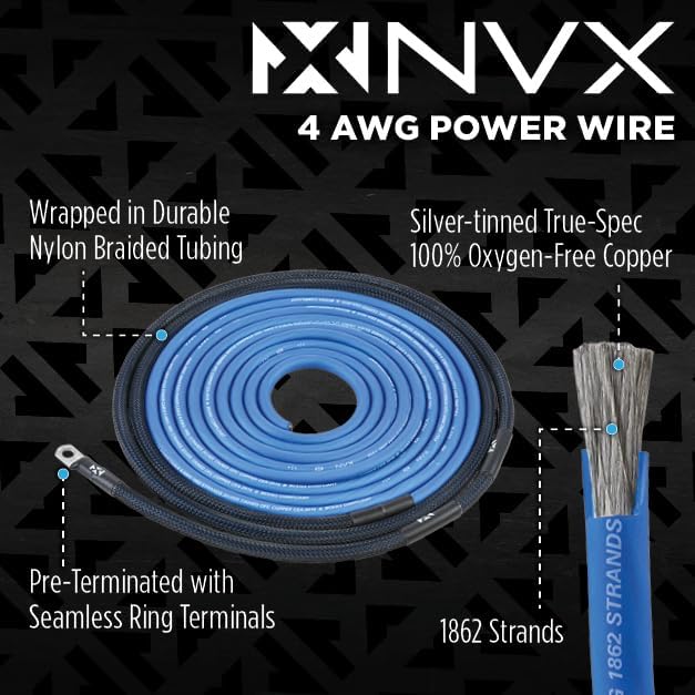 NVX True 4 Gauge AWG 100% OFC Complete Amplifier Wiring Kit with 5/6-Channel RCA Cable - XKIT46