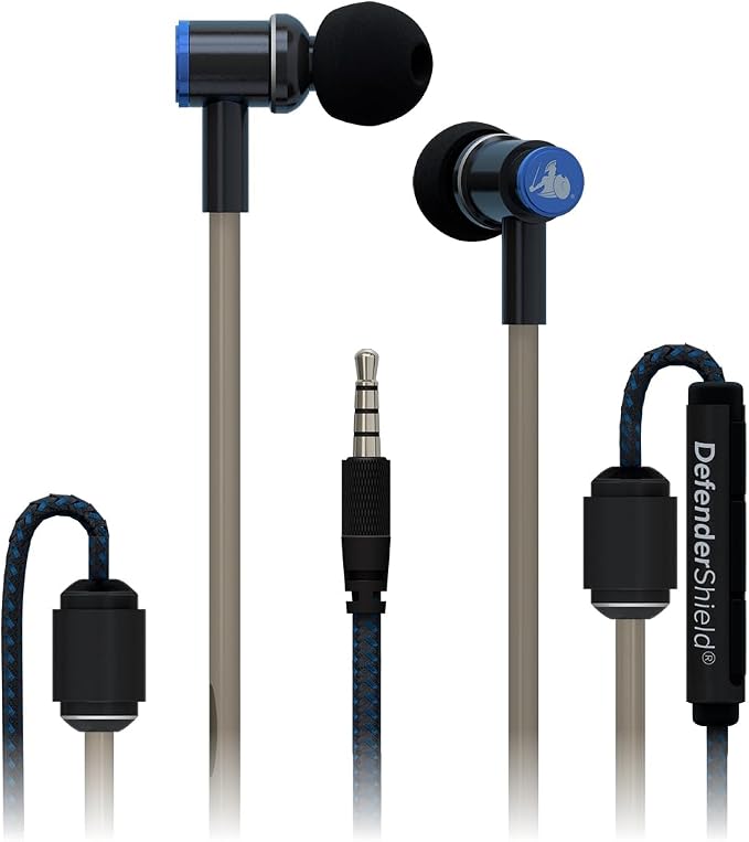 DefenderShield EMF Radiation-Free Earbuds Air Tube Stereo Headphones – Universal Acoustic Headphones Wired Mic & Audio Controls – Secure Fit Wired Earbuds, 3.5mm Jack, Sports Tips & 3 Ear Tip Sizes