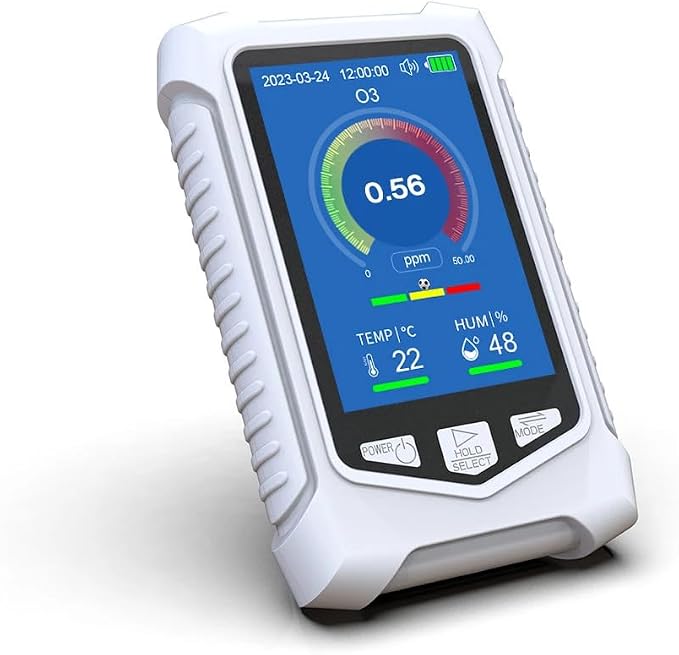 Portable O3 Meter Ozone Detector 3.5 Inch TFT Multifunction Air Quality Monitor for Air Quality Temperature Humidity Detection, Handheld Ozone Meter Tester for Home Office Use