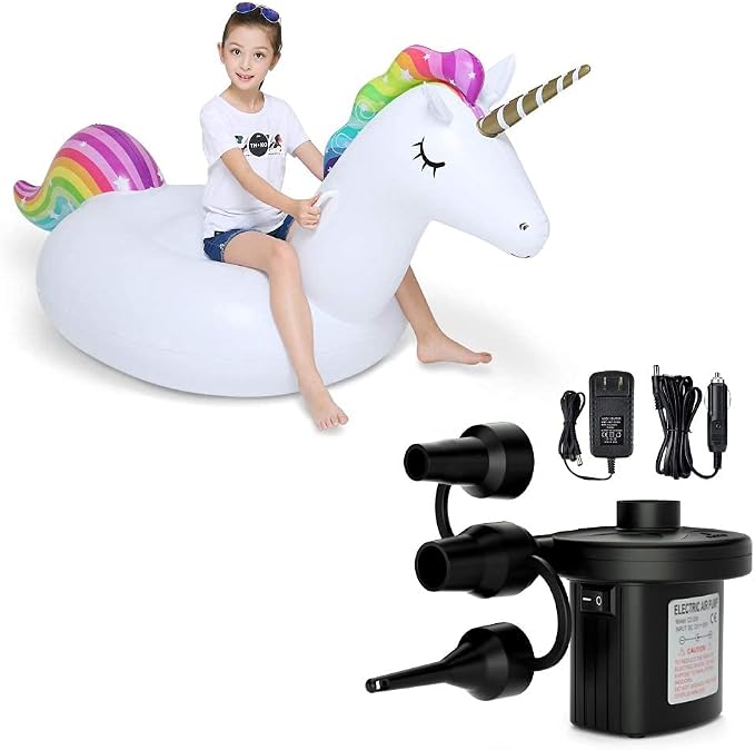 Jasonwell Big Inflatable Unicorn Pool Float Floatie and Electric Air Pump