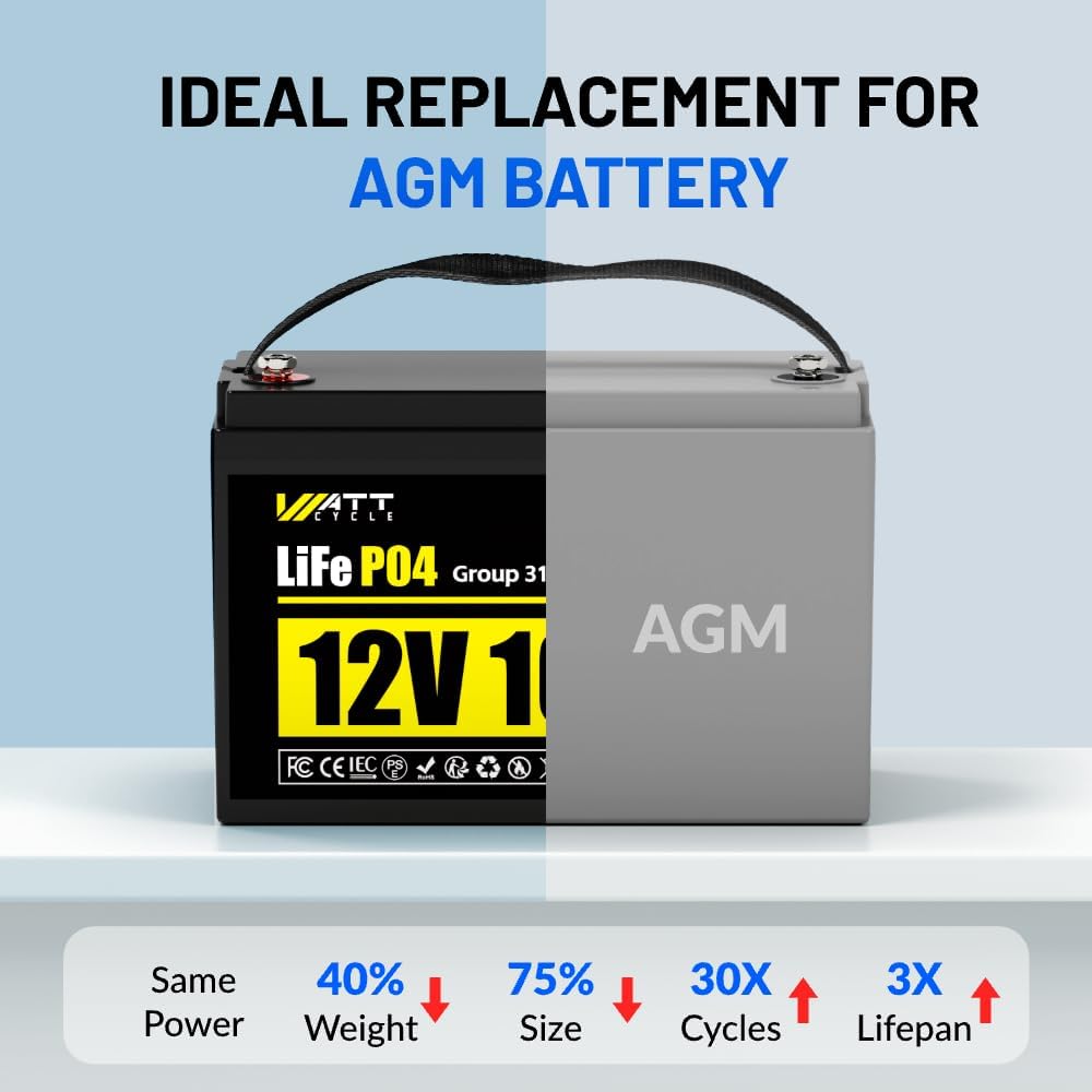 12V 100Ah LiFePO4 Lithium Battery, BCI Group 31,Deep Cycle Up to 15000 Cycles, 100A BMS, Low Temperature Protection, 10 Years Lifespan, Perfect for RV/Home Energy Storage 3 Packs
