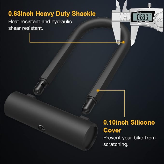 Bike U Lock Heavy Duty Bike Lock Bicycle U Lock, 16mm Shackle and 4ft/6ft Length Security Cable with Sturdy Mounting Bracket for Bicycle, Motorcycle and More