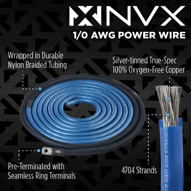 NVX True 1/0 Gauge AWG 100% OFC Complete Amplifier Wiring Kit with 2-Channel RCA Cable - XKIT02