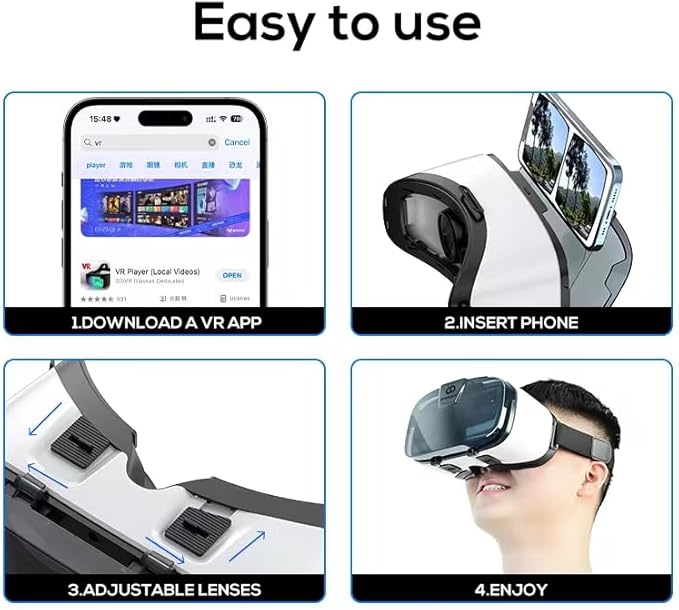 2025 New VR Headset for iPhone & Android Phone, Virtual Reality Goggles for VR Game Video Movies, Education,Kids, Compatible with Phones 4.5"-6.3"