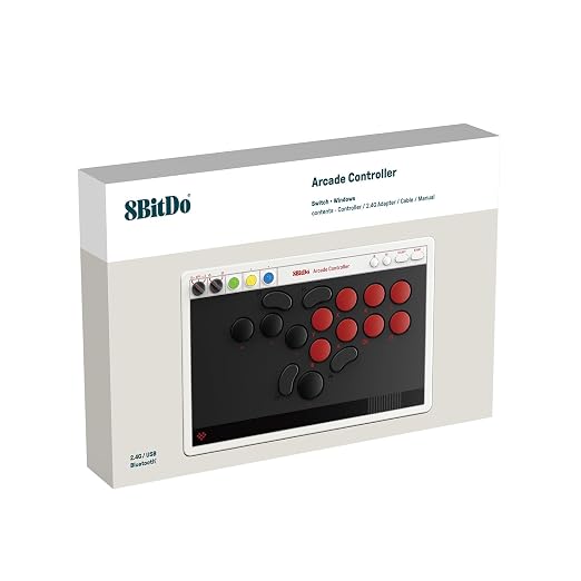 8BitDo All-Button Arcade Controller for Switch/Switch 2 & Windows – Bluetooth, 2.4G, Wired Connectivity, Low-profile Mechanical Switches, 4 Programmable Buttons, Hot-swappable PCB
