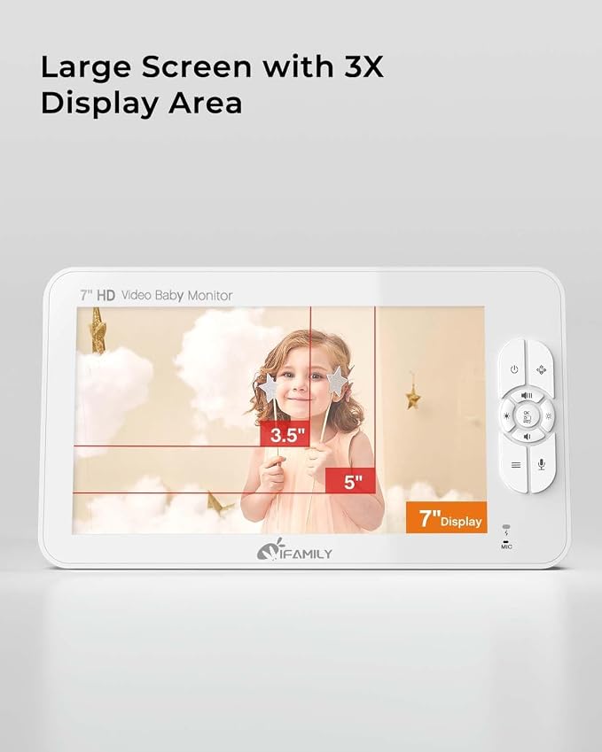 iFamily 7" Large Split Baby Monitor with 2 HD Cameras and Audio, 1080P HD Video Baby Monitor No WiFi,Hack Proof, up to 120hr Battery Life, Built-in White Noise& lullabies
