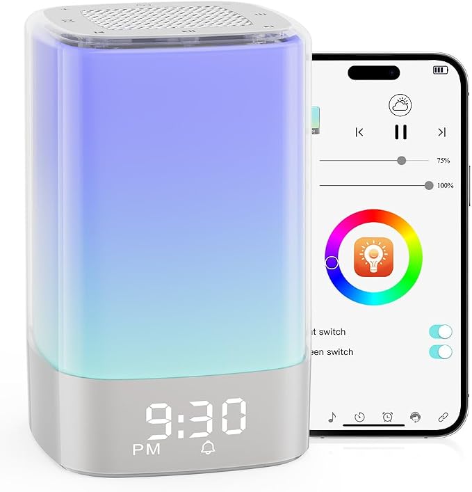 Sound Machine with 32 Soothing Sounds, Alarm Clock, White Noise Machine, Night Light, Bluetooth Speaker, App Control, Timer, Alarm Clock for Bedroom Kids, Birthday Gifts for Women Teen Girls Boys Mom