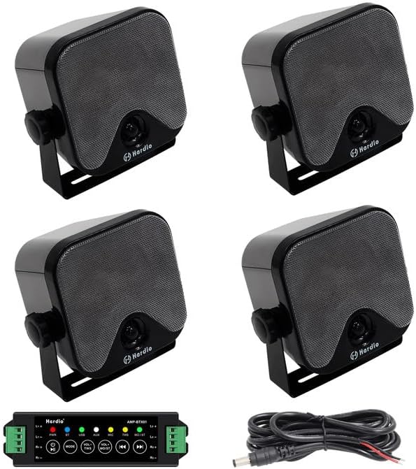 Herdio 4 Inch 240W Boat Marine Bluetooth Speakers Waterproof Outdoor Speakers for Golf Cart ATV UTV RZR Camper Tractor Boat Truck Jeep Courtyard Powersports,2 Pairs (Black)