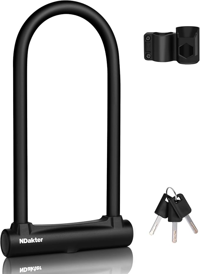 NDakter Bike Locks,17mm Shackle Heavy Duty Anti Theft Bike U Lock with 3 Keys ANG Sturdy Mounting Bracket, Perfect for Bicycles Scooters Mountain, Electric, Folding Bike, Moped, Tricycle