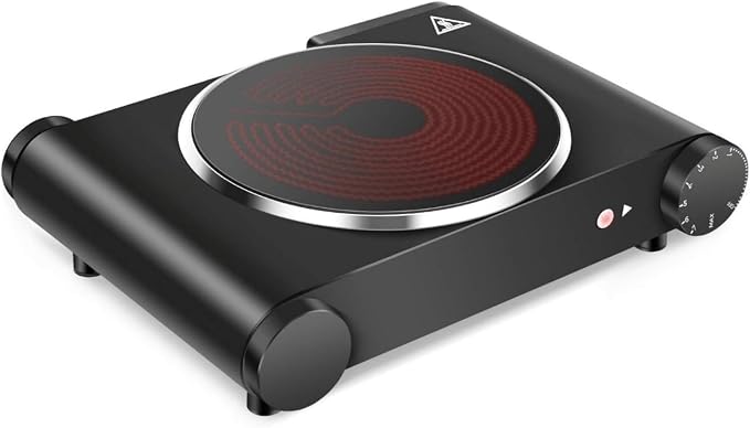 1200W Infrared Single Burner Electric Hot Plate, Fast Heating & Energy Efficient, 7 Inch Ceramic Glass Portable Electric Stove with Adjustable Temperature Control, Compatible w/All Cookware