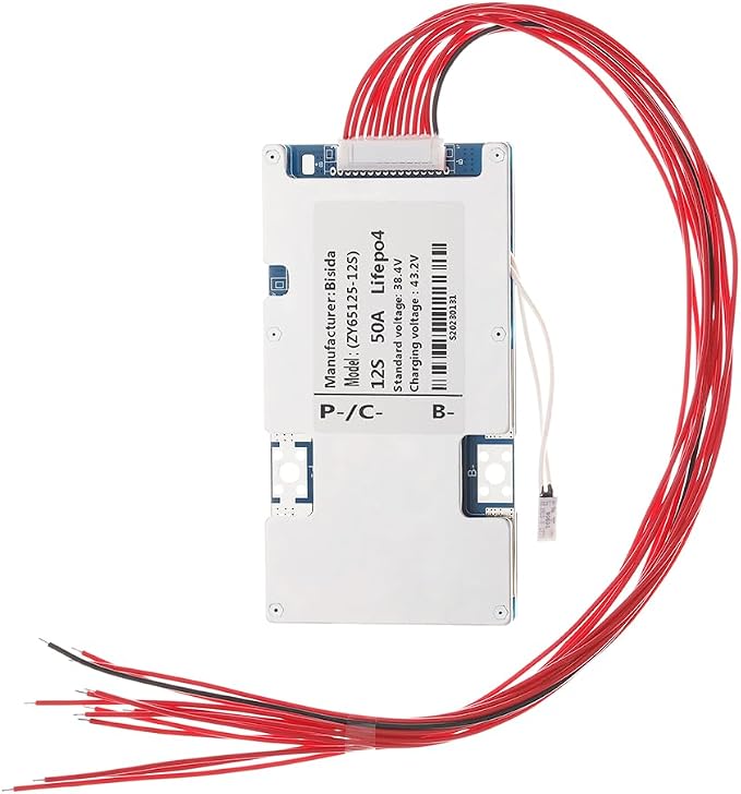 12S BMS 38.4V 50A Lifepo4 Battery Management System PCB Protection Board with Balance Wire and NTC,Ten Functional Protections, Common Port, for Lifepo4 Battery Pack (12S 38.4V 50A)