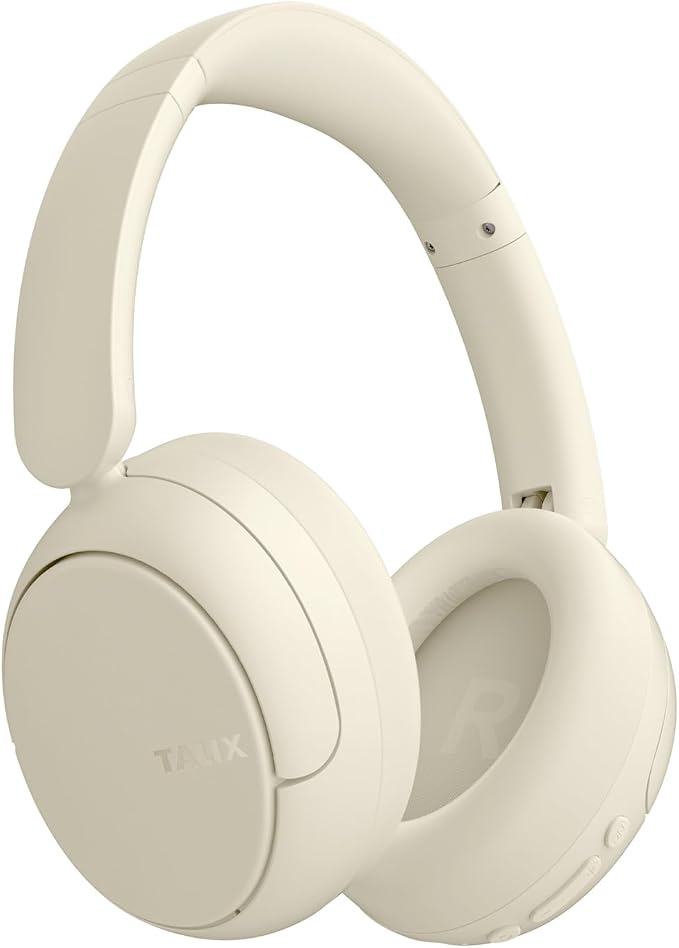 TALIX H30 Hybrid Active Noise Cancelling Headphones, 110H Playtime Hi-Res Audio Bluetooth 6.0 Wireless Over Ear ANC Headphones for Commute/Travel (Off-White)