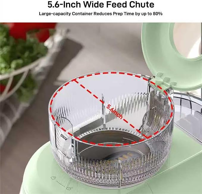 SIFENE Electric Cheese Grater & Vegetable Slicer, 5.6" Ultra-Wide Feed Chute Food Processor for No Pre-Cutting, 4 Stainless Steel Blades for Slicing & Shredding, 1.8L Capacity, Green