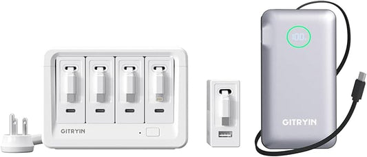 Gitryin 10000mAh Portable Charger with Built in 25.6in Retractable Cable, 1 Type-C Charger with 1 USB A Port and 12-in-1 Desktop Charging Station with 3 Retractable Type-C Chargers and 1 Lightning Cha