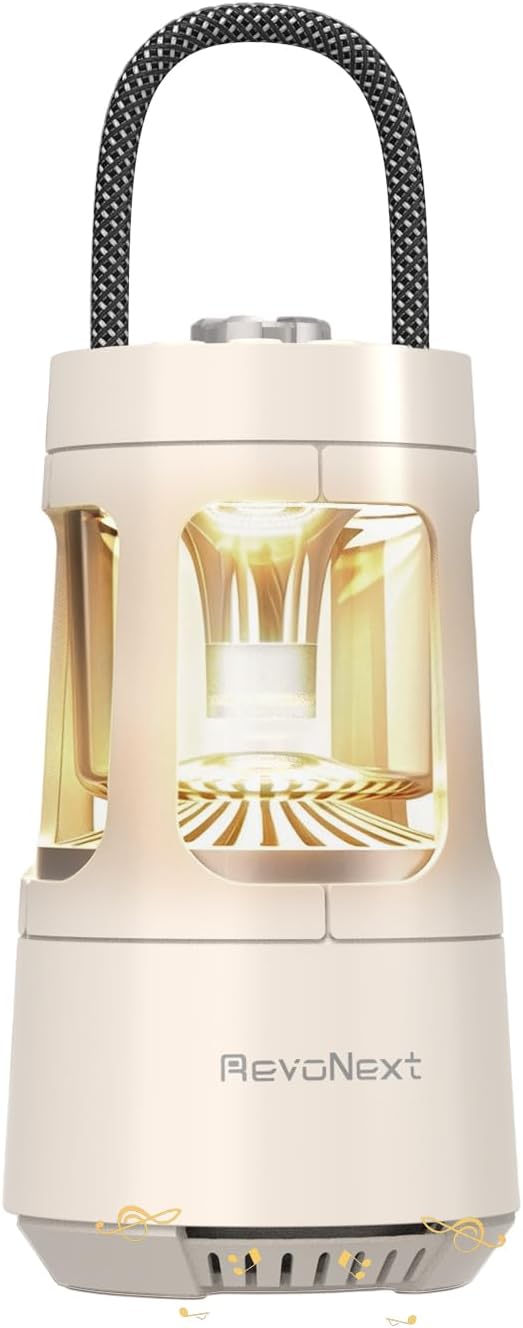 Revonext Camping Lantern Bluetooth Speaker, Rechargeable Waterproof Outdoor Lantern with 10W Stereo Sound, Adjustable Dual-Tone Light, TWS Pairing, Gift for Dad, Men, Outdoor Lovers(White)