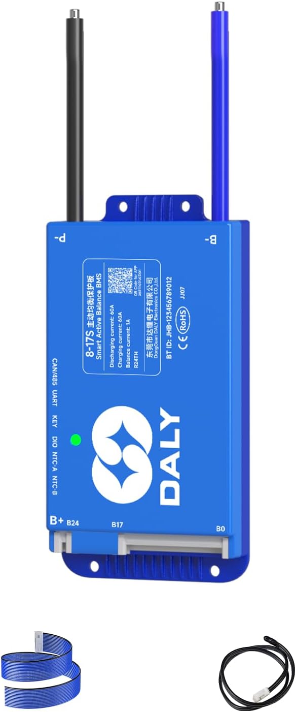 100BALANCE BMS 60A Active Balance 1A 8S-17S Build in Bluetooth Cell Balancing Smart PCB Battery Protection Board for Li-ion/Lifpo4/LTO Lithium Battery Pack
