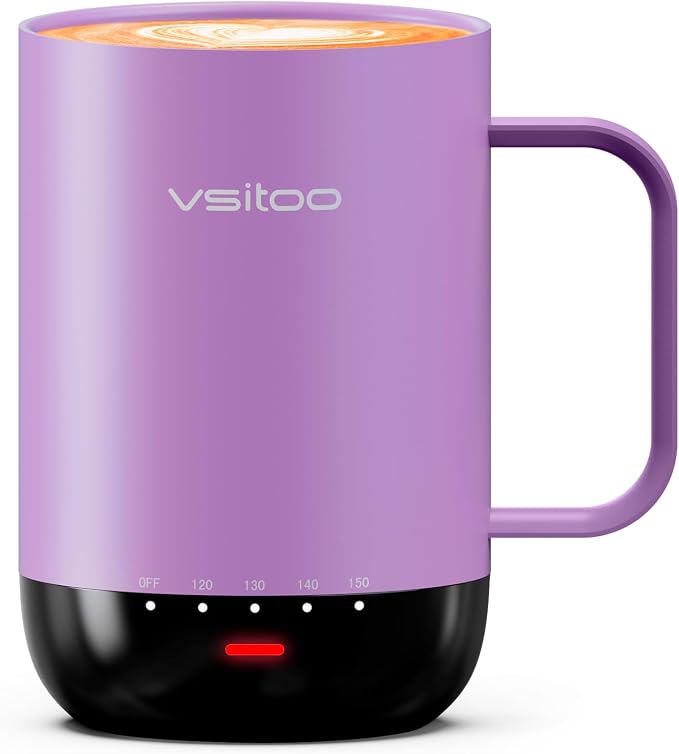 Vsitoo S3 Pro 16oz Smart Self Heating Coffee Mug, Heated Coffee Mug with AI Auto-Sensing Temperature Control, 120-150℉ Rechargeable Smart Mug Warmer, IPX7 Waterproof, Gift for Men Women, Purple
