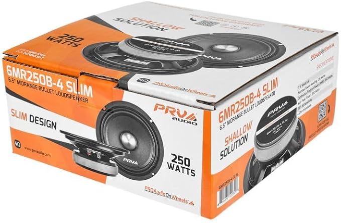 PRV AUDIO 6.5 Inch Shallow Midrange Bullet Speaker 6MR250B-4 Slim, 250 Watts 4 Ohm Car Audio Slim Speaker, Compact for Doors (Single)