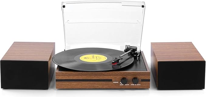 Vinyl Record Player with Dual Stereo Bookshelf Speakers Vintage Belt Drive Bluetooth Turntable with External Speakers,Convert Vinyl to MP3,LP Players AUX Headphone Input RCA Out