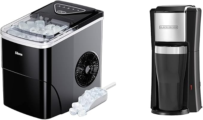 Silonn Ice Maker Countertop & Black+Decker CM618 Single Serve Coffee Maker, Black
