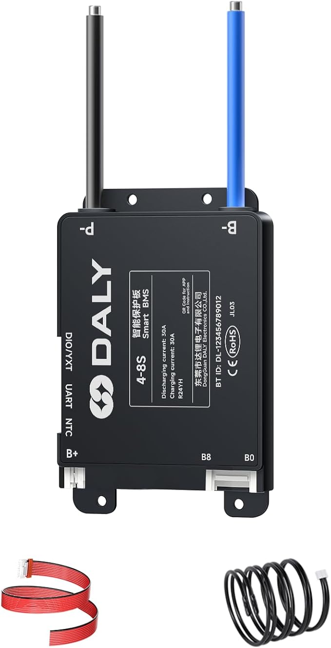 DALY BMS 30A 4S-8S 12V-24V - Smart Built-in Bluetooth Monitoring Lithium Battery Protection LiFePO4 Li-ion LTO for E-Bikes Scooters
