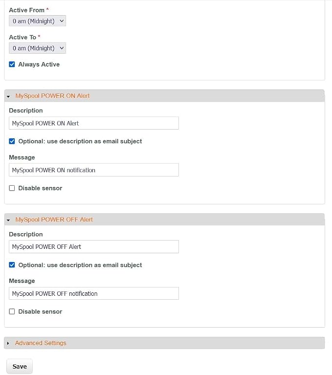 Power Failure Detector with Text Message and Email Alerts. Sends SMS Power Outage Alarms and Restoration Alerts to Two Phones.