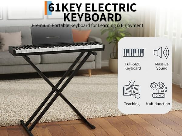 61 Keyboard Piano, Portable Electronic Keyboard Piano, Includes Music Stand & Power Adapter, Ideal for Both Beginners and Professional Musicians