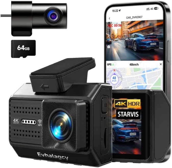 4K+1080P Dash Cam Front and Rear, Osmo Dashcam Pro with STARVIS Night Vision, Multi-Vent Dash Camera for Cars, Built-in GPS, G-Sensor & Loop Recording, 5.8GHz WiFi, with 64GB Card, 24H Parking Mode