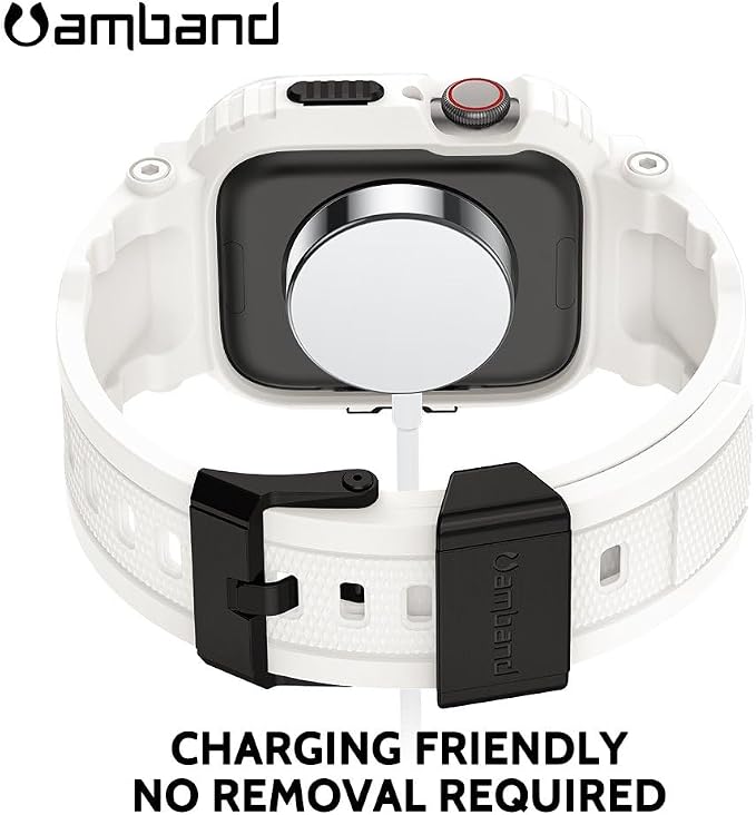 amBand Bands Compatible with Apple Watch 9/8/7/SE (3/2/1)/6/5/4 41mm/40mm Case Men, M1 Sport Series Rugged Case with TPU Strap Military Protective Tough Cover Bumper for iWatch 41/40 mm - White
