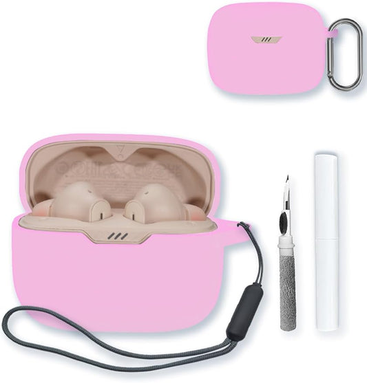 Case for JBL Tune 230NC TWS - True Wireless in-Ear Headphones,Soft Protective,BOVUGAC Silicone Case Cover with Keychain & Cleaning Kit & Lanyard for JBL Tune 230NC TWS Earbuds-Pink