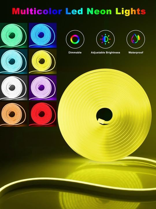 Ledagic 10ft Rgb Led Neon Rope Lights with Remote App Control, IP65 Waterproof Neon Strip Lights for Outdoor, DIY Design Flexible Led Rope Lights for Bedroom Music Sync, Gaming Accessories, Room Decor