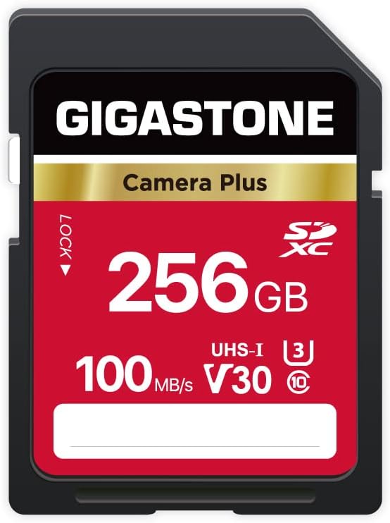 GIGASTONE 256GB SD Card, Camera Plus, UHS-I V30 U3 SDXC Memory Card High Speed UHD Video Compatible with Kodak Olympus Digital Camera, with 1 Mini case