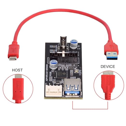NFHK Type-C USB-C & 19/20Pin Header to USB 3.0 20Pin & Type-E Dual Ports Female PCBA Type Adapter Splitter HUB 5Gbps