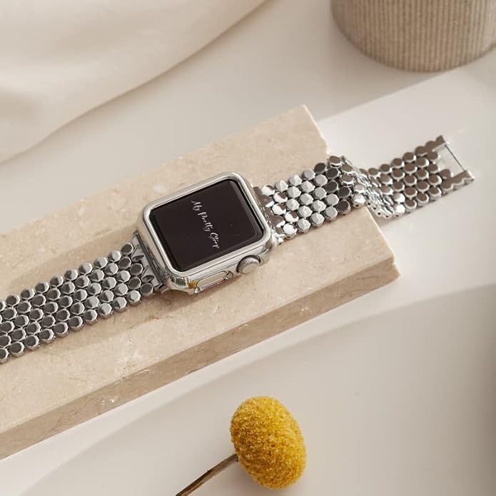 My Pretty Strap - Compatible Apple Watch Band Strap, Stainless Steel Fashion iWatch Replacement Strap- Easy Resizing, No Tool Needed, Fits Most Wrists- Series 1-11, SE and Ultra
