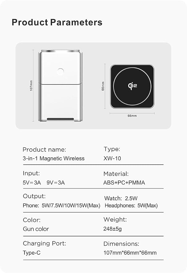 Charger Stand,for iPhone 17 Wireless Charger, 3-in-1 Cube Compatible with MagSafe, 15W Foldable Fast Charging Stand, for iPhone 16/15/14/13, Apple Watch 1-8/Ultra, AirPods Compatible with Samsung
