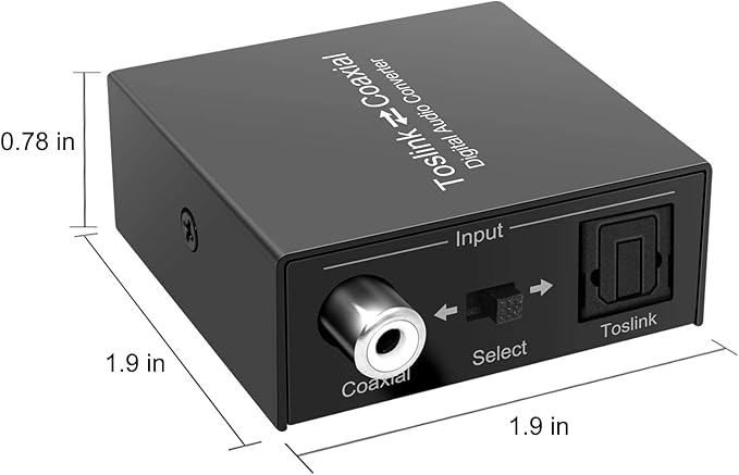 Optical to Coaxial or Coax to Optical Digital Audio Converter Adapter, Bi-Directional Digital Coaxial to/from SPDIF Optical (Toslink) Audio Signal Converter/Repeater