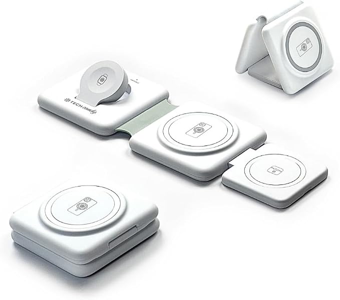 Tech Candy The Three Way Charging Valet Wireless Charging Pad - Charge 3 Devices at Once, Compact, Qi Charger for Travel, Foldable, 20W, Fast, for Phones, Ear Buds, Smart Watches