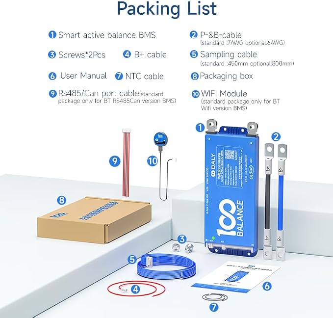 100BALANCE BMS 80A Active Balance 1A 8S-17S Build in Bluetooth Cell Balancing Smart PCB Battery Protection Board for Li-ion/Lifpo4/LTO Lithium Battery Pack