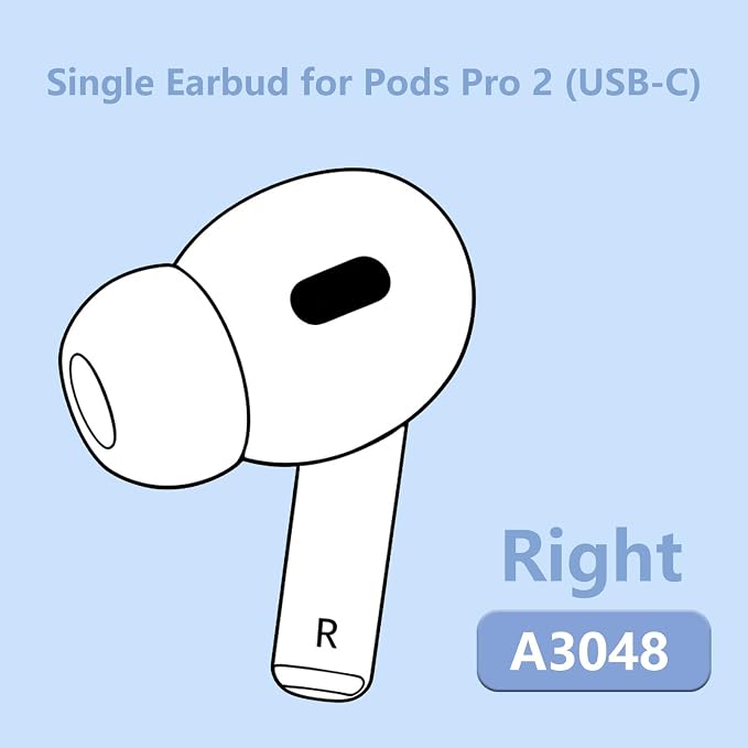 OEM Single Right Earbuds Replacement for Pod Pro (2nd Generation), A3047, A3048, A3049. Genuine Right Ear Side Only, Compatible Original Air Pro 2 A2968 Charging Case (Right-A3047 A3048 A3049)