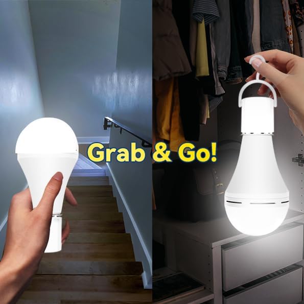 Neporal Emergency-Rechargeable-Light-Bulb, Stay Lights Up When Power Failure,15W 80W Equivalent LED Light Bulbs for Home, Camping, Tent (Daylight, 4 Pack 2600mAh)