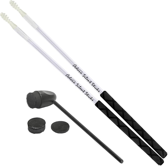 Adoro Silent Sticks & Bass Drum Beater Bundle - Quiet Sticks and Beater for Acoustic Drums or Cajon Pedal - (no Drum Shield, Mute or Dampeners needed anymore)