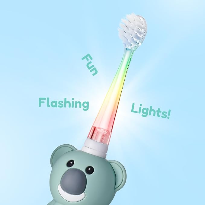 BrushBaby - WildOnes - Kids Rechargeable Electric Toothbrush, Ages 0-10 - Koala Design with Flashing Lights - DeepClean Bristles for Superior Cleaning - 2 Replacement Brush Heads, 1 USB Cable