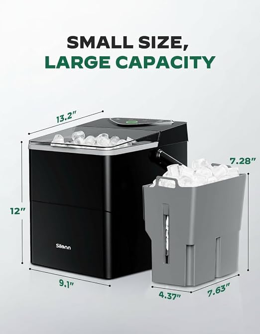 Silonn Countertop Ice Maker with 2.5L Expandable Ice Basket, 26.5lbs/24H, 9 Cubes in 6 Mins, 2 Ice Sizes, Self-Cleaning & LED Touch Control for Home Kitchen Office