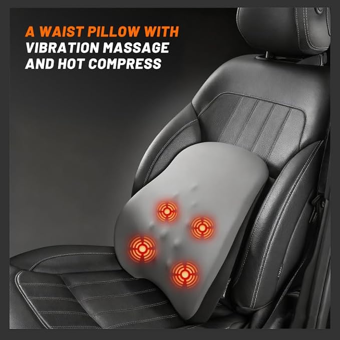 Lumbar Support Pillow for Office Chair Lumbar Support Pillow for car Heated Vibrating Pillow Back Support for Office Chair for Recliner 3 Heating Levels & 4 Motors & 3 Intensities, Gifts,Gray