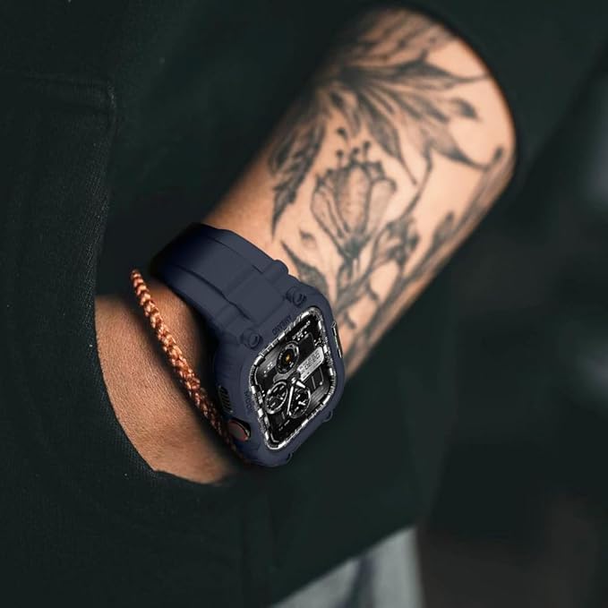 amBand Compatible with Apple Watch Series 9/8/7/6/5/4 & SE 3/2/1 41mm/40mm Band Case for Men, M1 Sport Rugged Case with Strap Military Protective Cover Bumper for iWatch 41/40 mm - Navy Blue