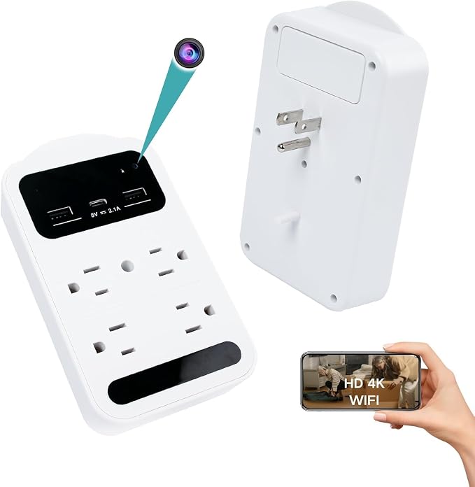 2026 Upgraded 4K Hidden Camera with Night Vision,Wireless WiFi Wall Outlet Camera,Motion Detection|SD Storage Indoor Camera for Pet|Home|Office (White)