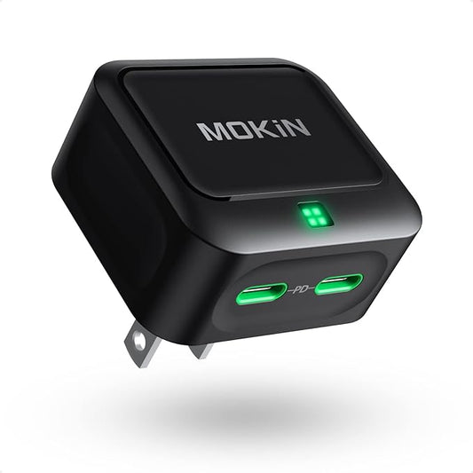 USB C Charger Block 40W, Dual Port Type C Fast Charging Block GaN+ PD Power Adapter with Foldable Plug USB C Wall Charger Cube for iPhone 17/17 Air/16/16 Pro/16 Plus/16 Pro Max/15, Samsung