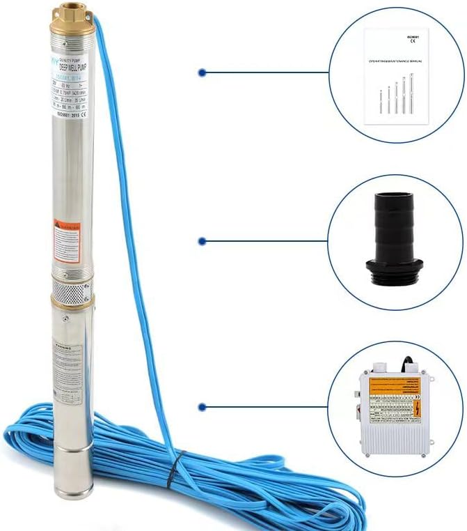 3 Inch Bore Deep Well Submersible Pump 110V 1/3HP Water Well Pump 157ft Head 18.5GPM Impeller Deep Well Pump with External Control Box for Water Tower Industrial Agricultural Irrigation Home Use