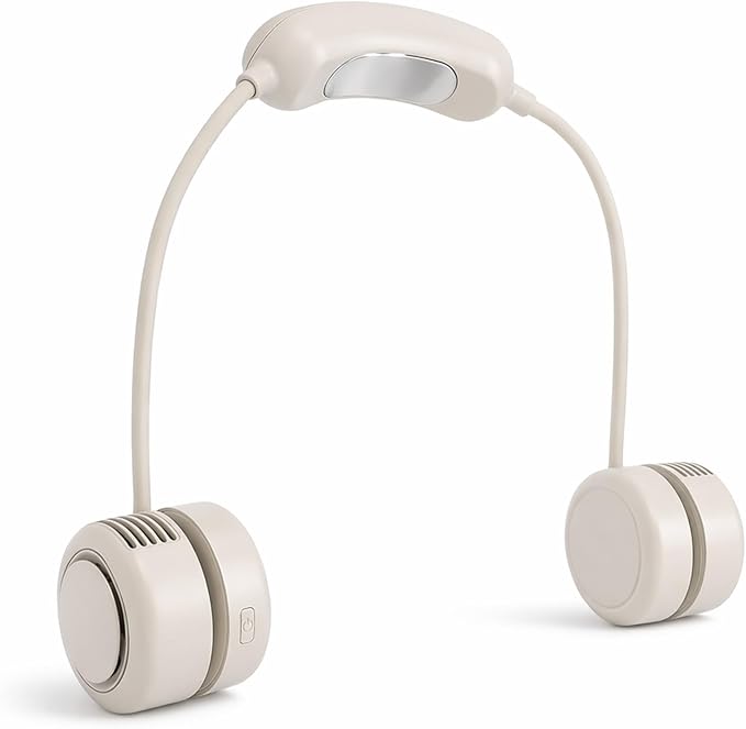 Portable Cooling Neck Fan, Hands Free Wearable Bladeless Fan with 1200mAhx2 Battery, 3 Speeds Quiet Operation, Foldable Hanging Neck Fan for Travel, Office, Outdoor - Beige